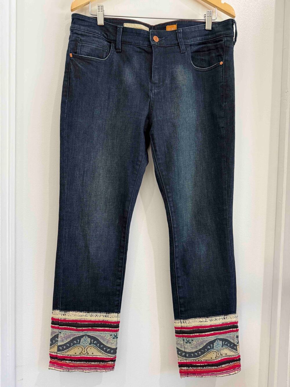 Pilcro & The Letterpress Anthropologie Patchwork Cuff Cropped Jeans Size 30 STET